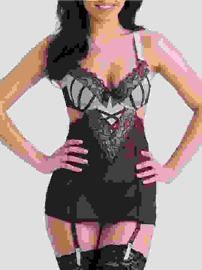 Lovehoney Belle Plum Cut-Out Chemise Set, Purple, hi-res